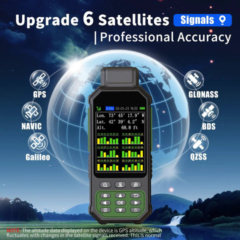 Handheld GPS Surveying Gadget With 3.2 Inch Color Screen And Multi GNSS Support Seven Measuring Modes For Land Area Length Slope And Save Coordinates Points On The Job For Quick Accurate Mapping showing 6-satellite signals