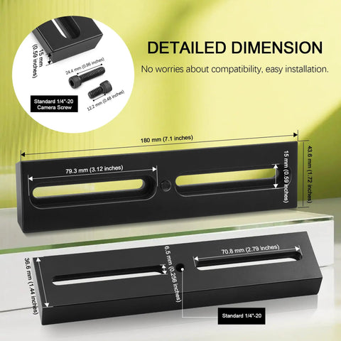 180mm Dovetail Mounting Plate For Vixen GP Style Quick Release with dimensions and M6 slots