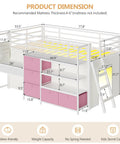Diagram of Low Loft Bed With Desk And Six Storage Drawers For Kids Space Saving Twin Loft Bed With Bookshelf LED Lights