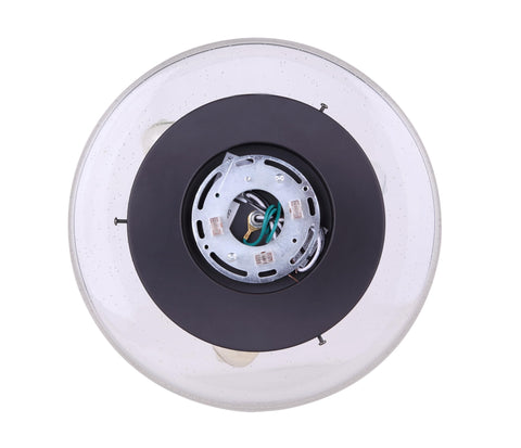 Bottom view of Nash 3 Bulb Semi Flush Light With Seeded Glass In Oil Rubbed Bronze Finish For A Dope Modern Rustic Look In Kitchen Hallway Or Foyer Easy Push In Connection Uses 60W Type A Bulbs Not Included showing wiring and seeded glass.