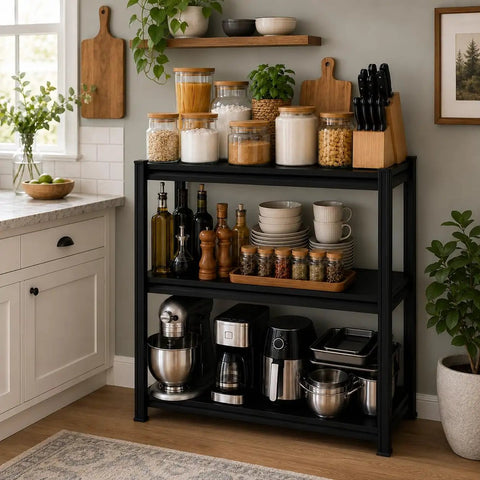 Heavy Duty 3 Tier Kitchen Storage Shelf Boltless Metal Rack With Adjustable Shelves Up To 1200 Lbs Total Ideal Pantry Organizer