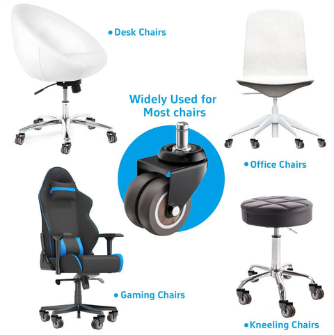 2 Inch Heavy Duty Office Chair Wheels Set Of 5 Gray Rubber Casters for various chairs including office, desk, and gaming models