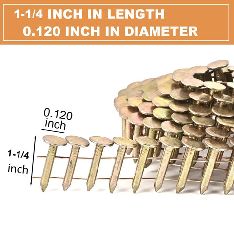 Pro Grade 3600 Count Coil Roofing Nails 1-1/4 Inch By.120 Inch displayed with measurement diagram