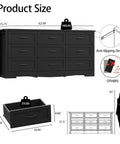 Product size illustration of the Slap Some Order On Your Room With This 63 Inch Wide Nine Drawer Bedroom Dresser Boasting Deep Storage.