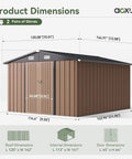 10x12 Foot Outdoor Metal Storage Shed With Double Hinged Door And Lockable Access Sloped Roof Weatherproof