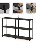 Toolless 3-Tier Corner Storage Shelf, 47.4-Inch Wide Espresso Open Shelves For Living Room, Home Office And Garage Space Saving