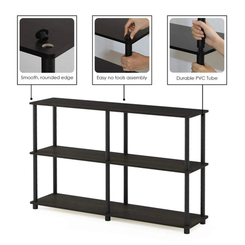 Toolless 3-Tier Corner Storage Shelf, 47.4-Inch Wide Espresso Open Shelves For Living Room, Home Office And Garage Space Saving
