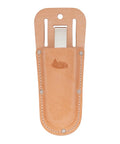 Top Grain Leather Arborist Pruner Pouch With Belt Clip And Slot Attachment, tan leather tool sheath front view.