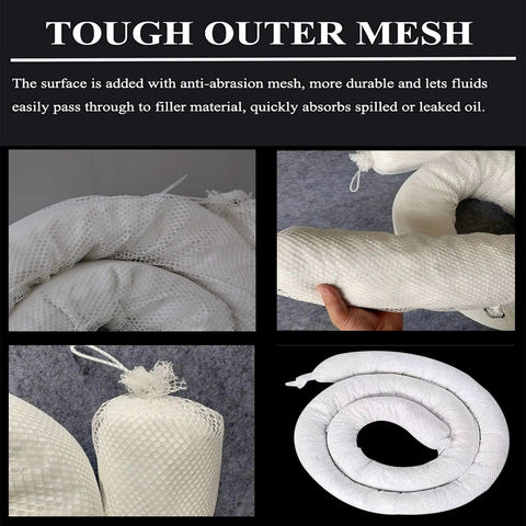 Snap Up These Tough Oil Absorbent Socks For Serious Industrial Spill Cleanup Booms Soak Up Diesel And Hydrocarbon Fluids Fast High Capacity Polypropylene Tubes Bring A Pack Of Five To Every Job Site Today, showcasing tough outer mesh design.