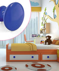 Fresh Royal Blue Metal Round Drawer Knobs 10 Pack for Kids Rooms with glossy finish in a colorful bedroom setting.