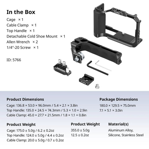 Camera Cage For Canon R50V Full Cage With Silicone Grip and ARRI Top Handle, Cable Clamp, and Cold Shoe Mount Included