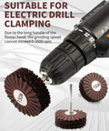 2 Pack 150 Grit Nylon Abrasive Flap Wheel With One Quarter Inch Shank attached to electric drill