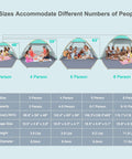 Family Beach Tent Sun Shelter With UPF 50 Plus UV Protection for 3 to 8 People, tents with different sizes shown in use.
