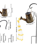 Solar Watering Can Fairy Lights Outdoor Garden Decor Waterproof Lawn Lamp With Star Shower Twinkling LED Lights For Walkway Patio Yard Vibes Bracket Included, dimensions and bracket shown