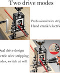 Effortless Manual Wire Stripper for Copper Cables with hand crank and drill drive modes, for 0.06 to 1 inch wires.