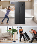 Heavy Duty Furniture Movers With Wheels 2000 Lbs Capacity Four Wheel Dolly Lifter Tool Set With 360 Degree Rotating Wheels For Moving Sofa Refrigerator Table Solo Move Heavy Stuff No Sweat Home Furniture Repositioning used to move a large refrigerator in a kitchen setting, demonstrating ease of movement and repositioning.