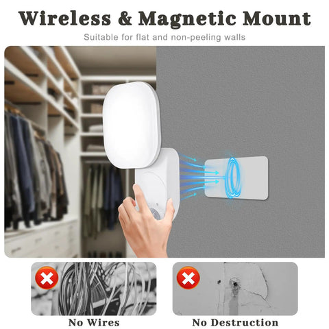 Straight Up Heavy Duty Wireless Motion Sensor Led Wall Lights With Rechargeable 6000 Mah Battery And Nifty Remote Control No Sweat Installation For Indoor Staircase Or Closet Lighting, showing wireless and magnetic mount setup.