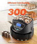 Coin Counter And Sorter With Intuitive Display, Fast 300 Coins Per Minute, 5 Coin Tubes And 5 Trays, Wrapper Ready