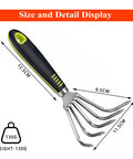 Five Claw Landscape Garden Rake Dethatcher Grab And Go All In One Tool features ergonomic handle with stainless steel claws.
