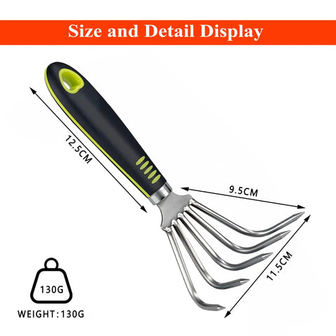 Five Claw Landscape Garden Rake Dethatcher Grab And Go All In One Tool features ergonomic handle with stainless steel claws.