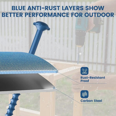 Blue Anti Rust Pocket Hole Screws Two And A Half Inch 300 Piece Set showing rust-resistant proof layers outdoors
