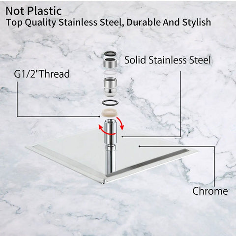 16 Inch Square Stainless Steel Rainfall Shower Head High Pressure Chrome Finish With Silicone Jets exploded view