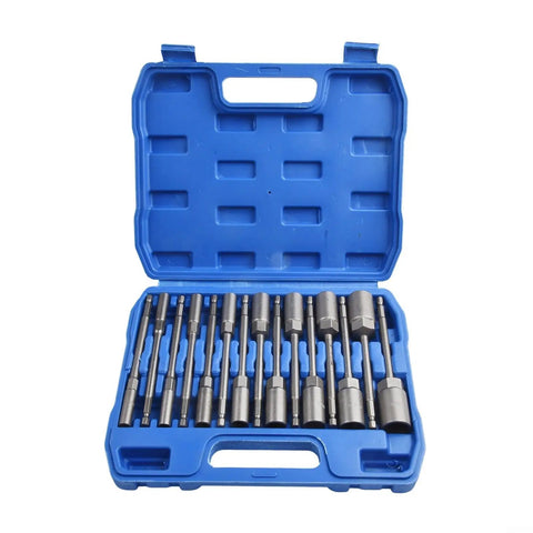 15 Piece Deep Hex Socket Set With 150mm Long Reach Nut Driver Bits For Impact Driver 1/4 Inch Hex Shank in blue case