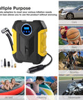 Portable Car Tire Inflator With LED Light No Fuss Auto Shut Off Digital Air Compressor For 12V DC shown with multiple uses