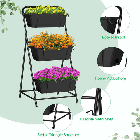Space Saving 3 Tier Raised Garden Bed Vertical Planter With Drainage Holes And Removable Tray For Patio Balcony Porch