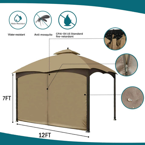 Durable Weatherproof Gazebo Privacy Curtain With Zipper Side Wall For 10x12 Outdoor Gazebo UV Protected And Water Repellent