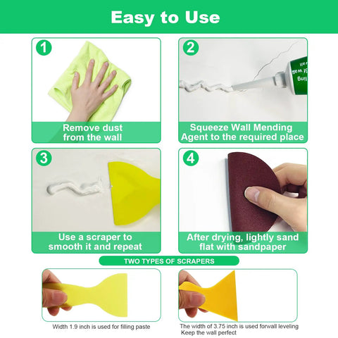 2 Pack Spackle Wall Repair Kit With Scrapers, Patch Patches, Nozzle Extenders, And Sandpaper For Quick Hole And Crack Fix On Drywall Or Plaster Walls For Home Use
