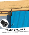 Sliding Barn Door Track Spacers Wall Connectors 4 Pack Built Tough Rust Resistant Hardware for garage and farm use shown installed on blue door