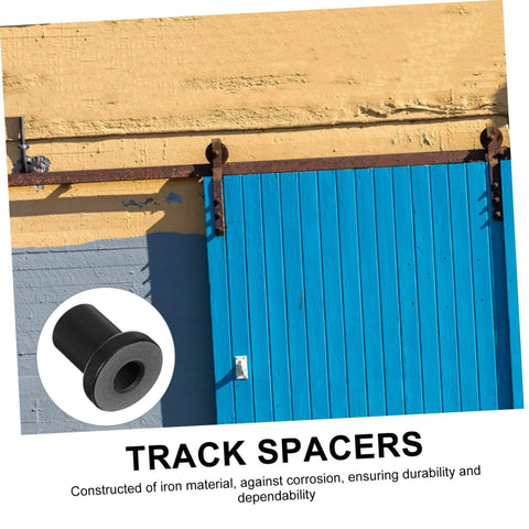 Sliding Barn Door Track Spacers Wall Connectors 4 Pack Built Tough Rust Resistant Hardware for garage and farm use shown installed on blue door