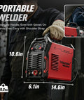135A MIG Welder 110V With Large LED Display Three In One Flux Core Welder Lift TIG And Stick shown with dimensions