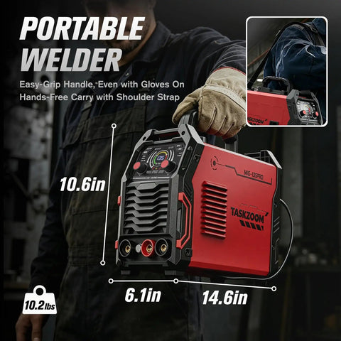 135A MIG Welder 110V With Large LED Display Three In One Flux Core Welder Lift TIG And Stick shown with dimensions