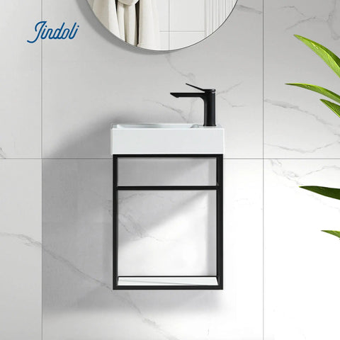 16 Inch Bathroom Vanity With Sink Combo For Small Spaces Industrial Wall Mounted Cabinet Set Modern Narrow Depth Bath Vanity