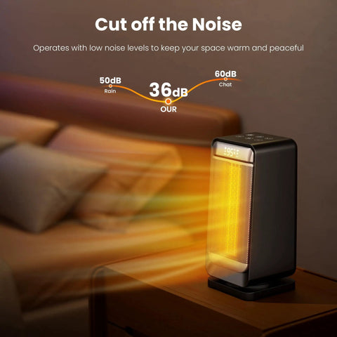 Portable 1500W Space Heater With 70 Degree Oscillation, Digital Display, Thermostat, on nightstand near sofa
