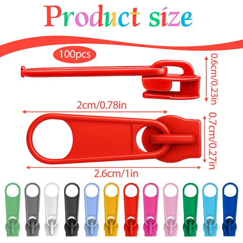100 Pcs Metal Zipper Slider Replacement Kit Size 3 Universal Zipper Repair 12 Color Options for Clothing Jackets Coats and Backpacks