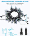 Coiled WS2811 Individually Addressable LED Pixels with input/output ports, IP68 waterproof, ideal for outdoor screens and decor.