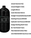 4500 Psi 2.7L Carbon Fiber Scuba Tank With Paintball Fill Station Valve Regulator Gauge, black tank with specifications
