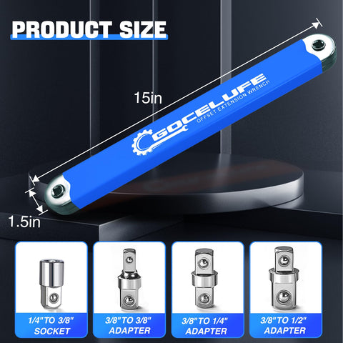 Impact Offset Extension Wrench Kit With Universal Square Drive Adapters 1/4, 3/8, 1/2 Inch For Tight Spaces, Durable Chain Design, Smooth Operation, Ideal Gift For Mechanics, Dads, And Pro Home Techs