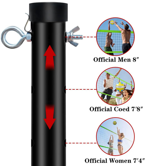 Adjustable steel pole for 20 Ft Volleyball Net For Backyard And Outdoor Play With Adjustable Height Includes Ball Pump Boundary Line And Carry Bag For Beach Lawn And Park Easy Setup And Portable.