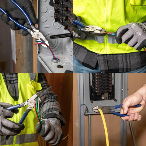 Technician using 8 Inch High Leverage Side Cutters Pliers For Copper Aluminum And Soft Metals Forged In USA With Custom US Steel