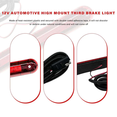 Close-up of High Mount 24 LED Third Brake Light for sedans, SUVs, and trucks highlighting durable 12V waterproof design.