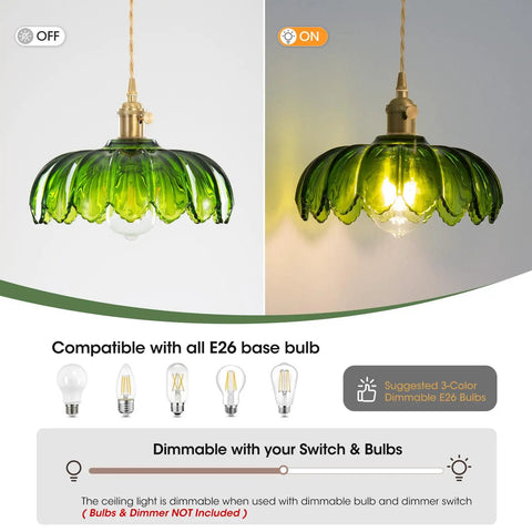 Super Easy Install Green Glass Plug In Pendant Light Giving Your Place That Killer Modern Vibe While Skipping Costly Electrician Fees For Simple Plug Cable Hanging Light Setup For Living Rooms And Bedrooms Today, showing on and off states.