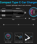 48W USB C Car Charger With Built In 30W Type C Cable Fast Charge Android Car Adapter dimensions and features shown