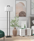 Tall Brass Table Lamp With White Fabric Shade For Modern Living Rooms And Nightstands in modern bedroom setting