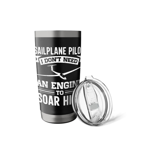 Stainless Steel Insulated Tumbler For Sailplane Lovers And Aviation Enthusiasts Keeps Cold Drinks Ice Cold Or Hot Coffee On Long Fly Days Durable Travel Mug Built For Glider Pilots And Aviation Nerds shown with lid and glider design.