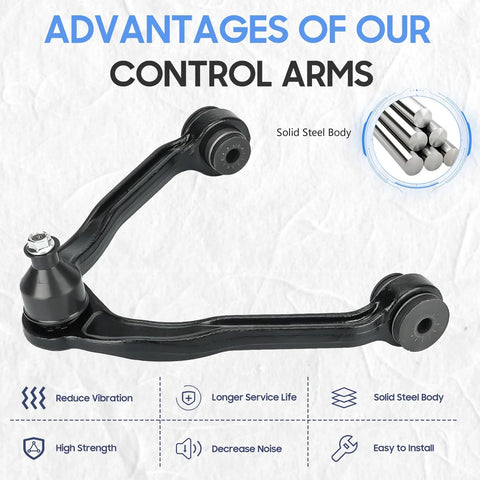 Front upper control arm with ball joint, black steel, side view