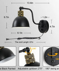 Two Pack Plug In Wall Sconces With Swing Arm Lamps And Dimmable Switch Farmhouse Industrial Vintage Lighting Black Finish dimensions